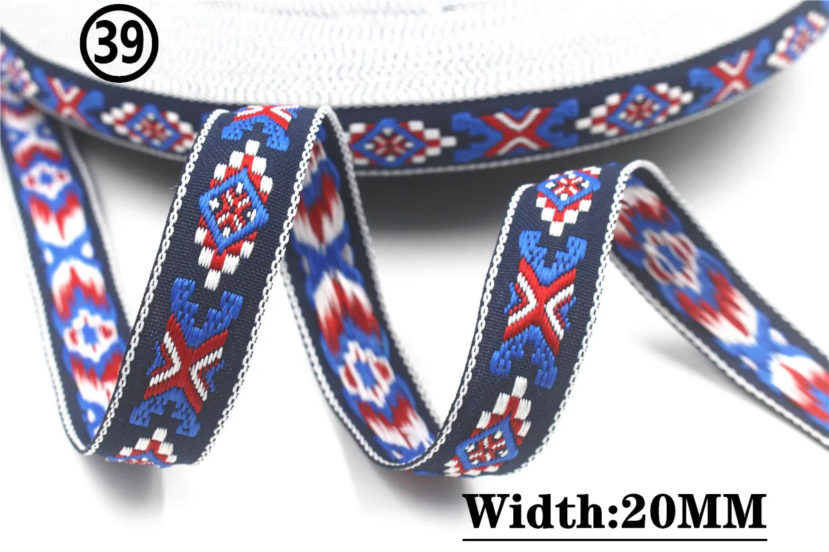 HOT 5 Yards 2CM Vintage Ethnic Jacquard Embroidery Ribbon Boho Lace Trim DIY Clothes Bag Accessories Custom