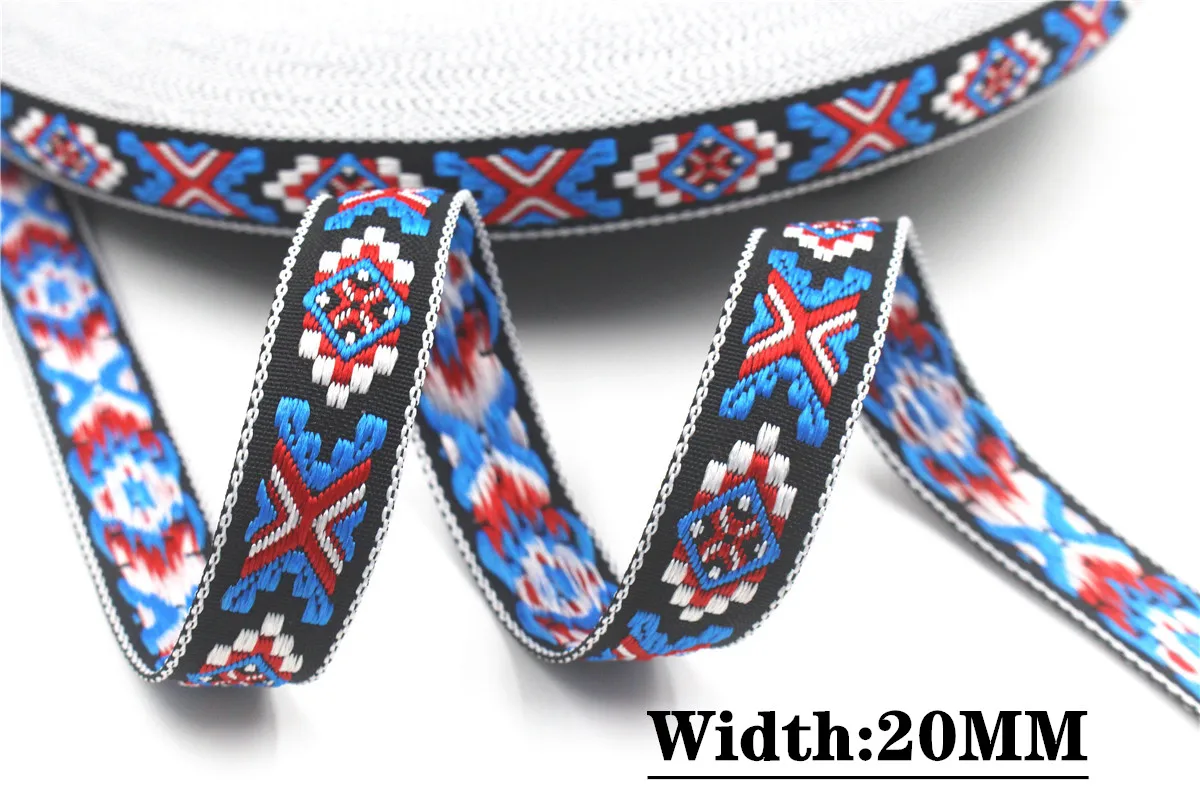 HOT 5 Yards 2CM Vintage Ethnic Jacquard Embroidery Ribbon Boho Lace Trim DIY Clothes Bag Accessories Custom