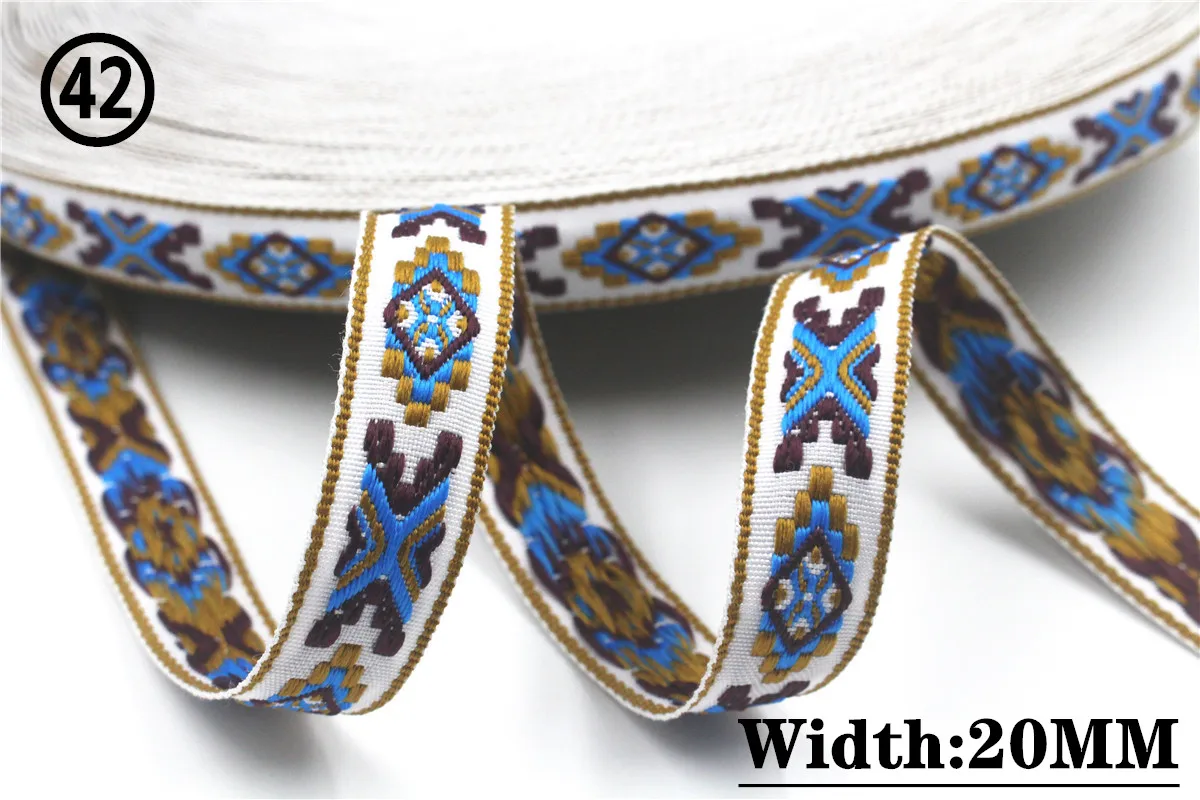 HOT 5 Yards 2CM Vintage Ethnic Jacquard Embroidery Ribbon Boho Lace Trim DIY Clothes Bag Accessories Custom