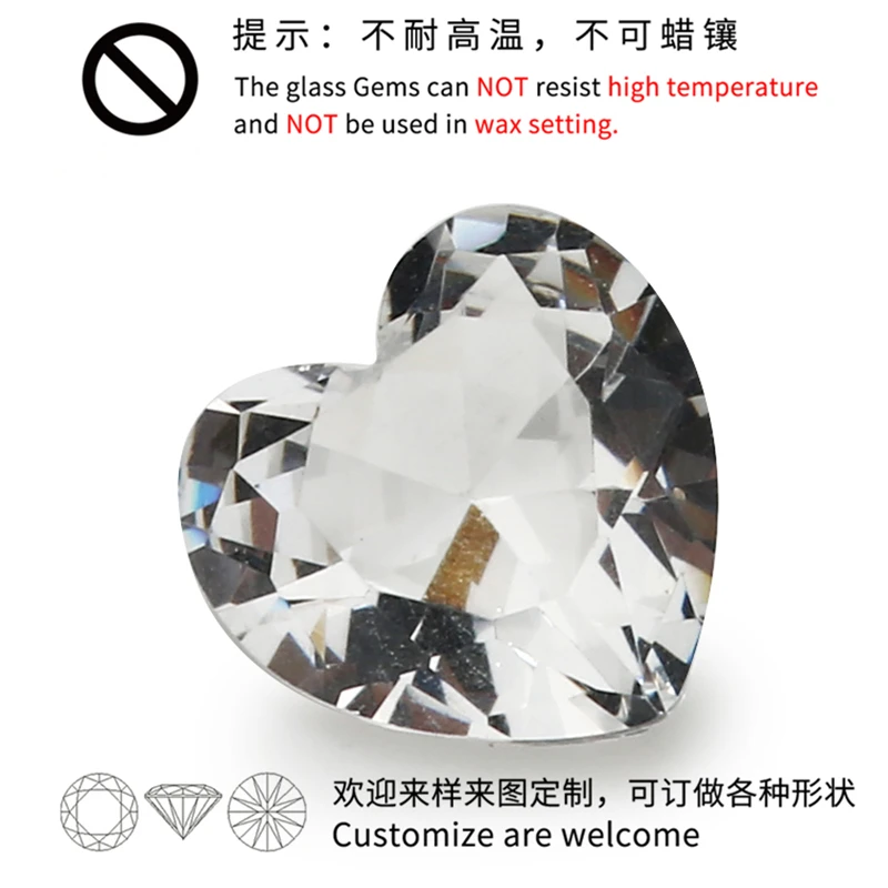 Size 3x3~12x12mm Heart Shape Loose Glass Stone Synthetic Gems Rose Red Sea Blue Green White Black Garnet