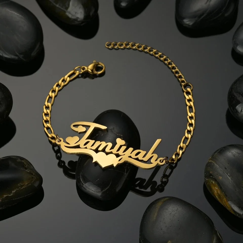 Atoztide New Customized Name Bracelet Personalized Thick Chain for Women Stainless Steel Gold Color Bangle Chrismas Gift 