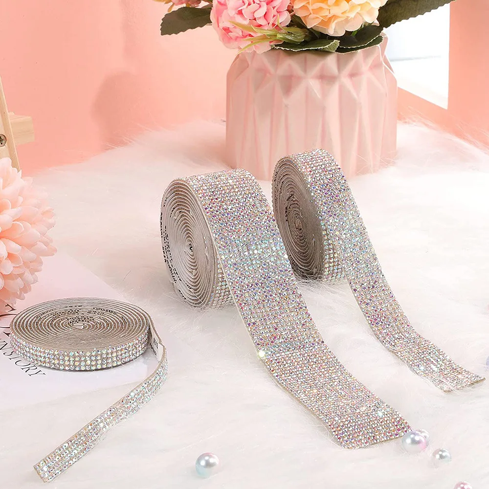 1 Yard Self Adhesive AB Crystal Rhinestone Sticker Diamond Ribbon Sticker Colorful Rhinestones for Art Craft DIY Car Phone Decor
