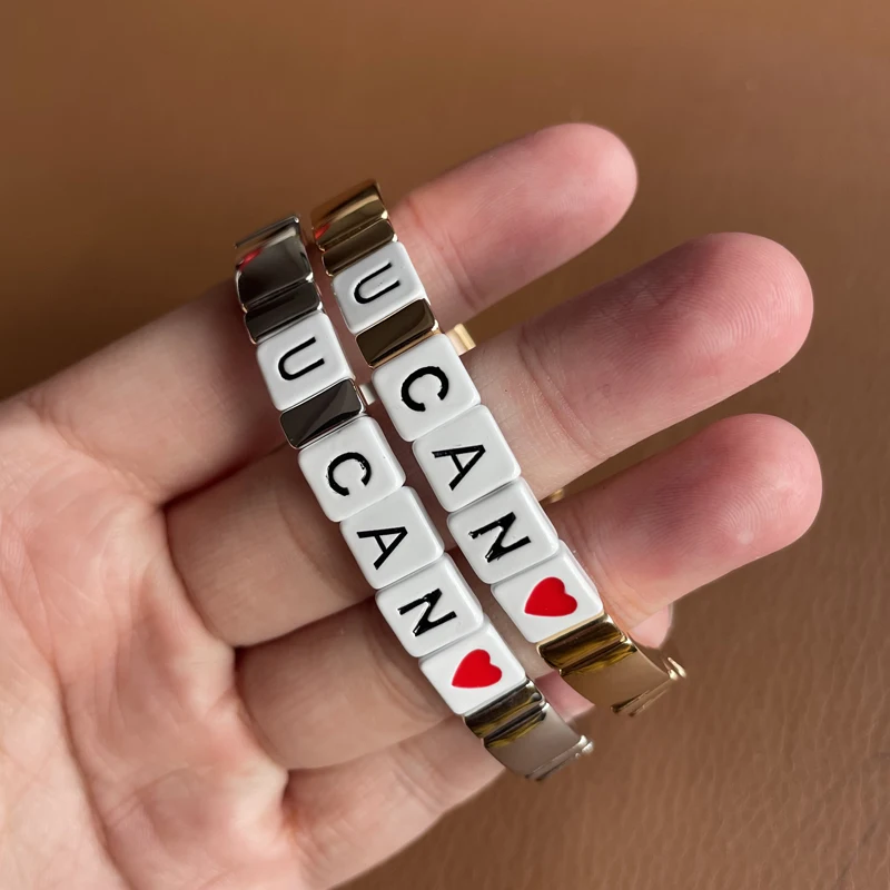 ZMZY New Encourage Enamel Stretch Tile Bracelets For Women Letter You Can Life Heart Beads Bohemian Stackable Stretch Bracelet