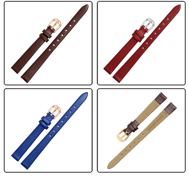 Cowhide Watch Bracelet womens fashion watchband wristwatches mini band 6mm 7mm 8mm 10mm 12mm red white color small strap