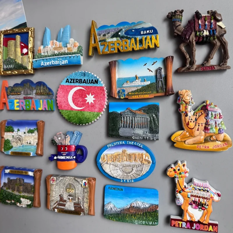 Azerbaijan Fridge Magnets Tourist Souvenir BAKU 3D Resin Magnets Armenia Jordan Collection Travel Gift Home Refrigerators Decor