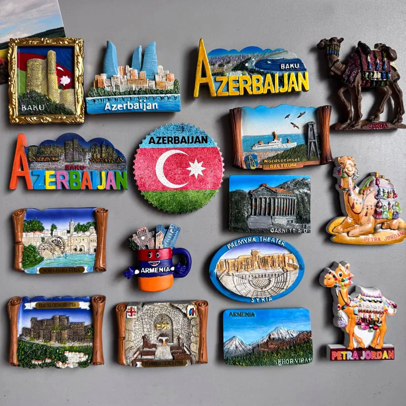 Azerbaijan Fridge Magnets Tourist Souvenir BAKU 3D Resin Magnets Armenia Jordan Collection Travel Gift Home Refrigerators Decor