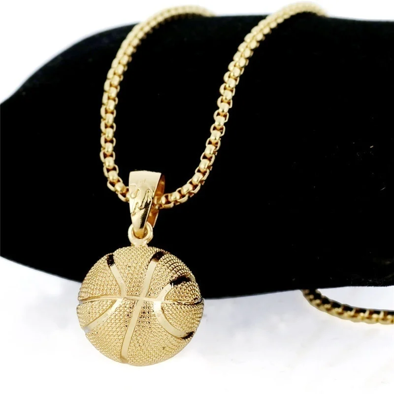 Three-Dimensional Basketball Pendant Necklace Hip-Hop Football Pendant Chains Accessories Men's Sports Ball Round Pendant Chain
