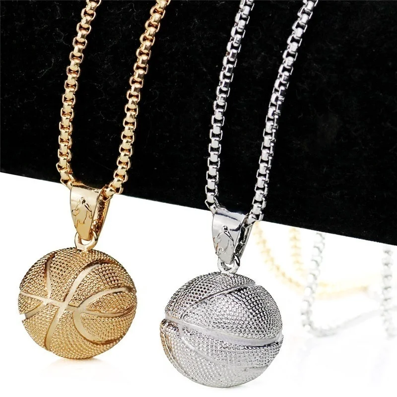 Three-Dimensional Basketball Pendant Necklace Hip-Hop Football Pendant Chains Accessories Men's Sports Ball Round Pendant Chain