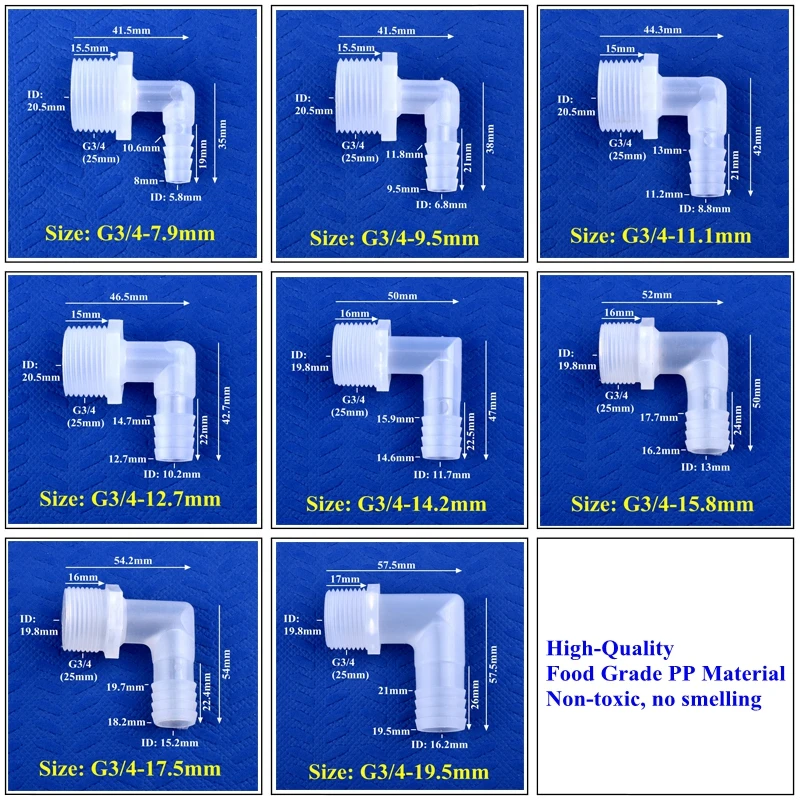 5~200pcs G1/2 Male Thread To 6.4~19.5mm PP Pagoda Elbow Connector Aquarium Tank Air Pump Adapter Irrigation Water Hose Joint