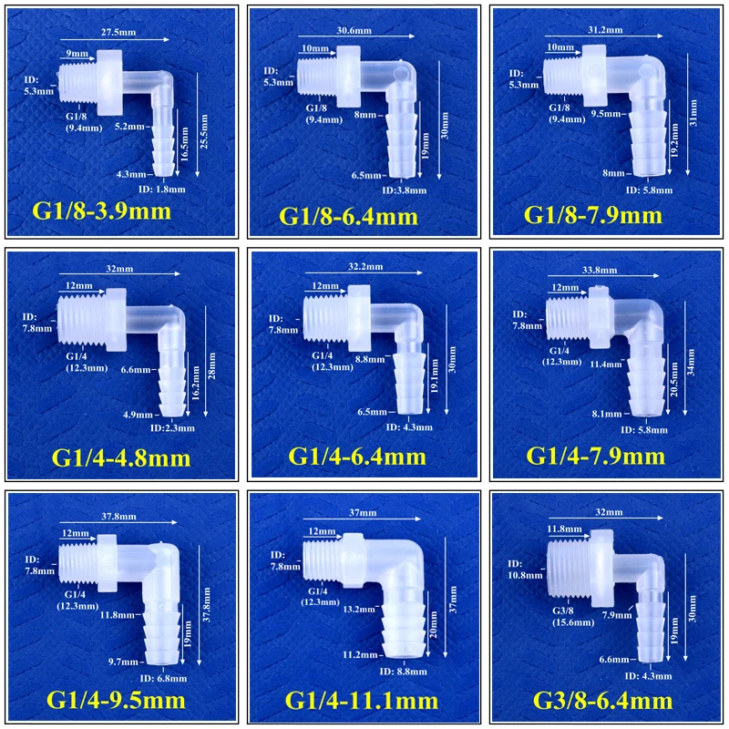 5~200pcs G1/2 Male Thread To 6.4~19.5mm PP Pagoda Elbow Connector Aquarium Tank Air Pump Adapter Irrigation Water Hose Joint