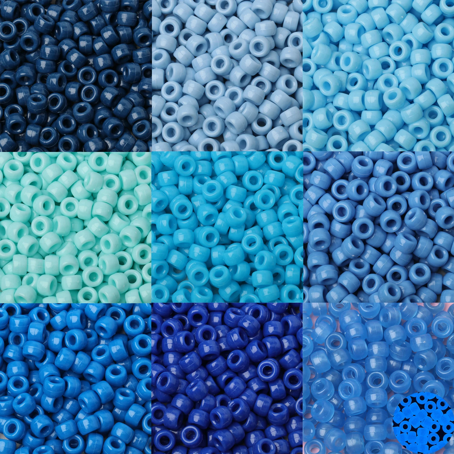 100pcs Blue Color 6x9mm Pony Beads Acrylic Loose Beads Diy Craft Jewelry Bracelets Making Hair Supplies