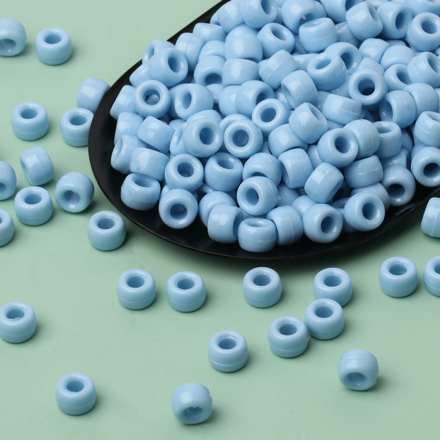 100pcs Blue Color 6x9mm Pony Beads Acrylic Loose Beads Diy Craft Jewelry Bracelets Making Hair Supplies