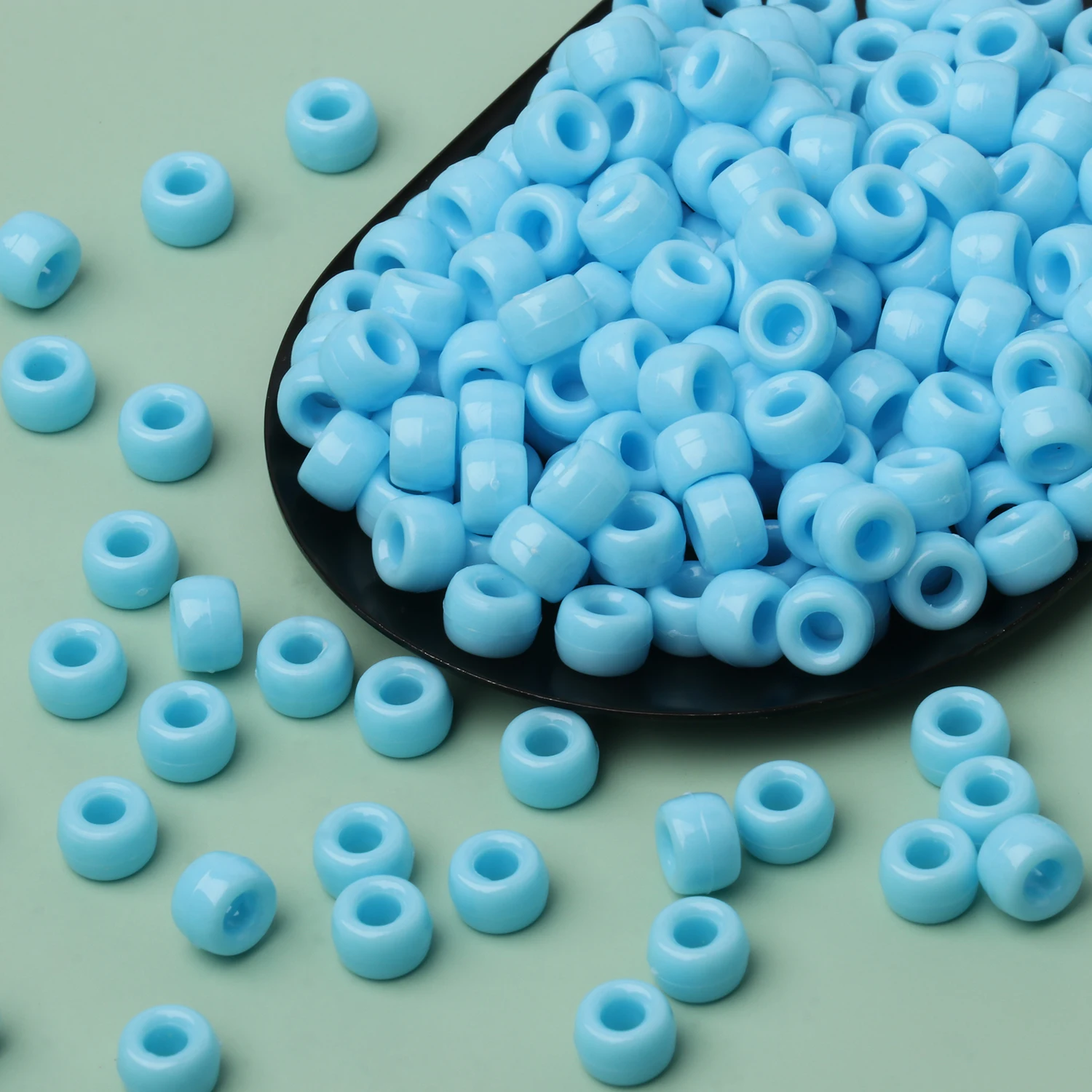 100pcs Blue Color 6x9mm Pony Beads Acrylic Loose Beads Diy Craft Jewelry Bracelets Making Hair Supplies