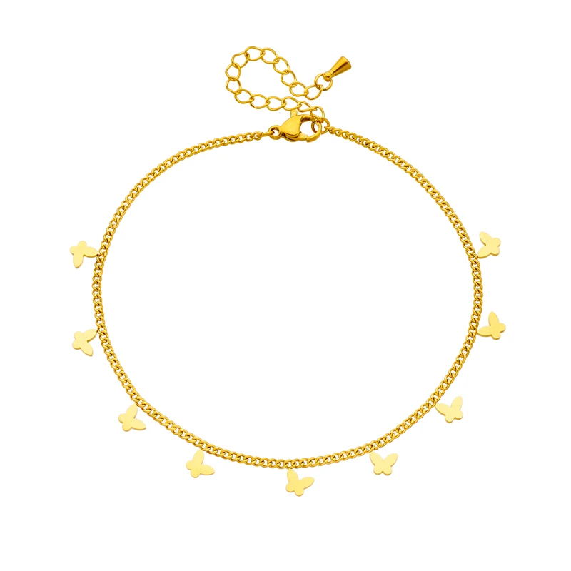 DIEYURO 316L Stainless Steel Gold Color Butterfly Anklets For Women Girl New Trend Leg Chain Non-fading Jewelry Gift Party