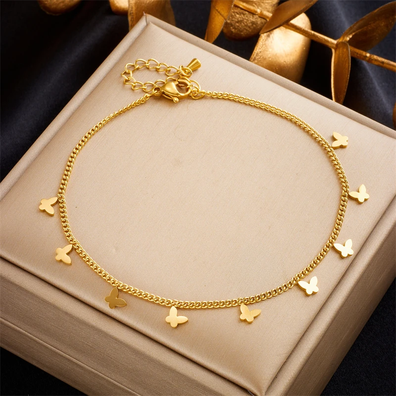 DIEYURO 316L Stainless Steel Gold Color Butterfly Anklets For Women Girl New Trend Leg Chain Non-fading Jewelry Gift Party