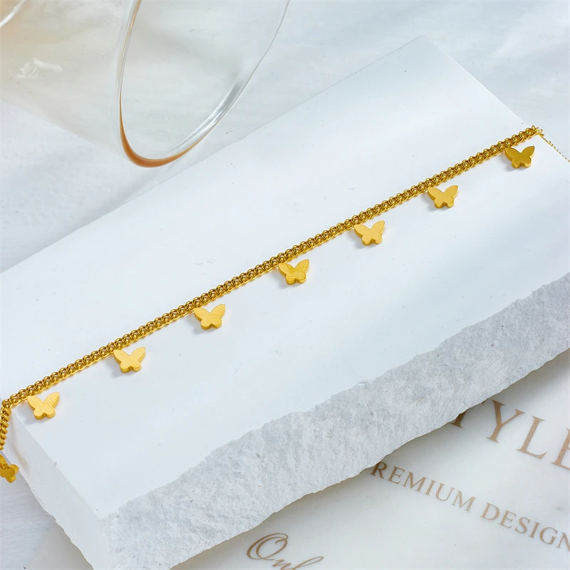 DIEYURO 316L Stainless Steel Gold Color Butterfly Anklets For Women Girl New Trend Leg Chain Non-fading Jewelry Gift Party