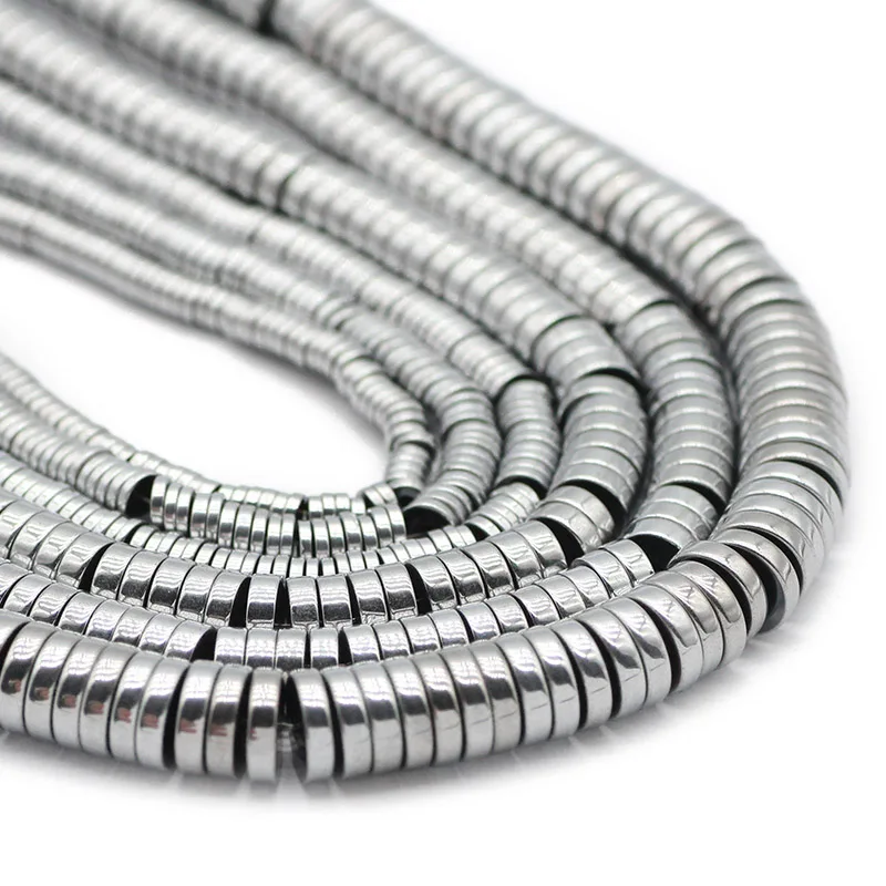 Coin Shape Natural Stone Silver Color Hematite 3/4/6/8MM Flat Round Spacer Loose Beads For Jewelry Making DIY Bracelet Findings