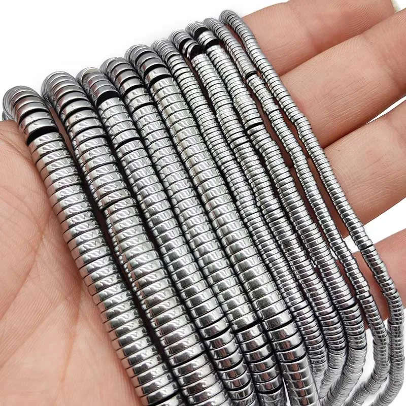 Coin Shape Natural Stone Silver Color Hematite 3/4/6/8MM Flat Round Spacer Loose Beads For Jewelry Making DIY Bracelet Findings