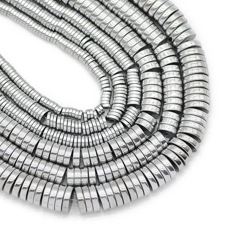 Coin Shape Natural Stone Silver Color Hematite 3/4/6/8MM Flat Round Spacer Loose Beads For Jewelry Making DIY Bracelet Findings