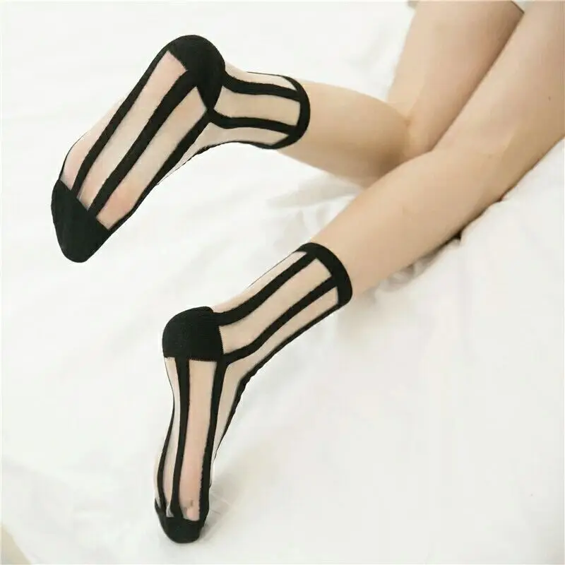 5 Pairs Women Ladies Socks Fashion Sheer Mesh Glass Silk Socks Ultrathin Transparent Crystal Lace Fabulous Elastic Summer Ankle