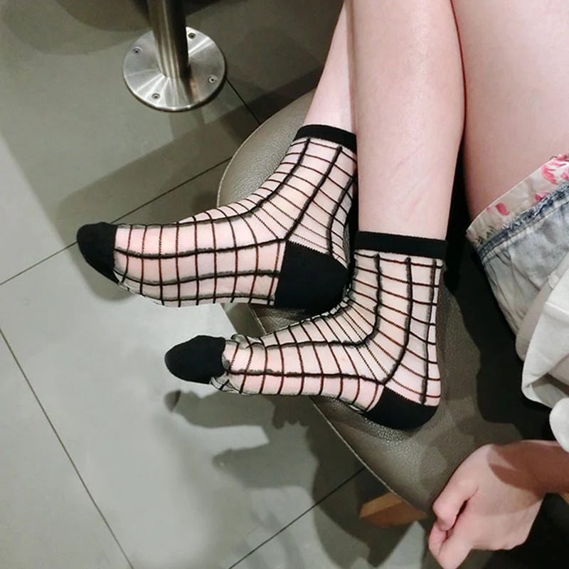 5 Pairs Women Ladies Socks Fashion Sheer Mesh Glass Silk Socks Ultrathin Transparent Crystal Lace Fabulous Elastic Summer Ankle
