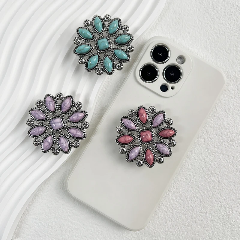 Luxury Socket Tok Phone Grip Retro Turquoise Phone Stand Unique Charm Foldable Grip Fashion Phone Support Desk Stand