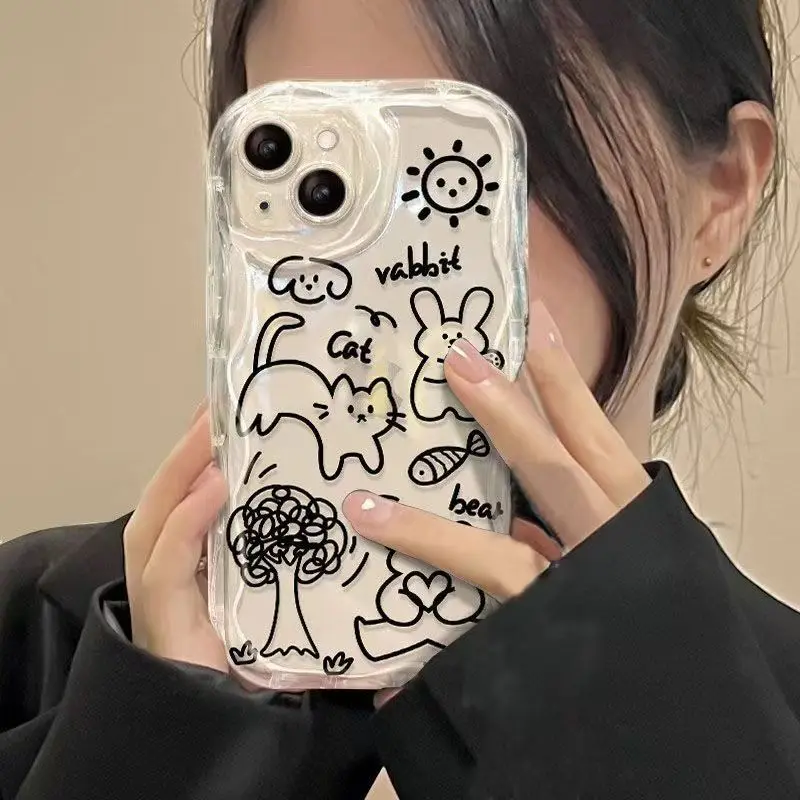 Curly Cat Fundas for Samsung S24 Ultra S23 Plus FE Galaxy A55 A54 A35 A53 A31 A03 A34 A53 A52 A32 A14 A15 A25 A24 A23 A04 Case