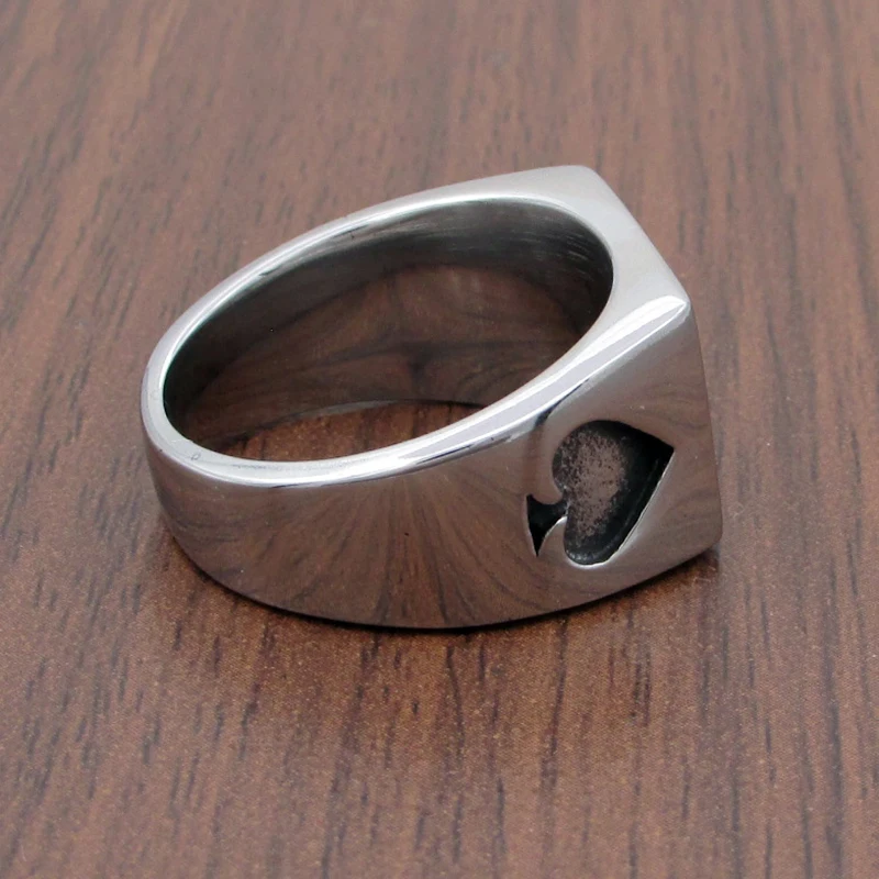 Punk Size 6-14# Silver Color Black Ace of Spades Ring  316L Stainless Steel Classic Poker Heart Letter A Rings