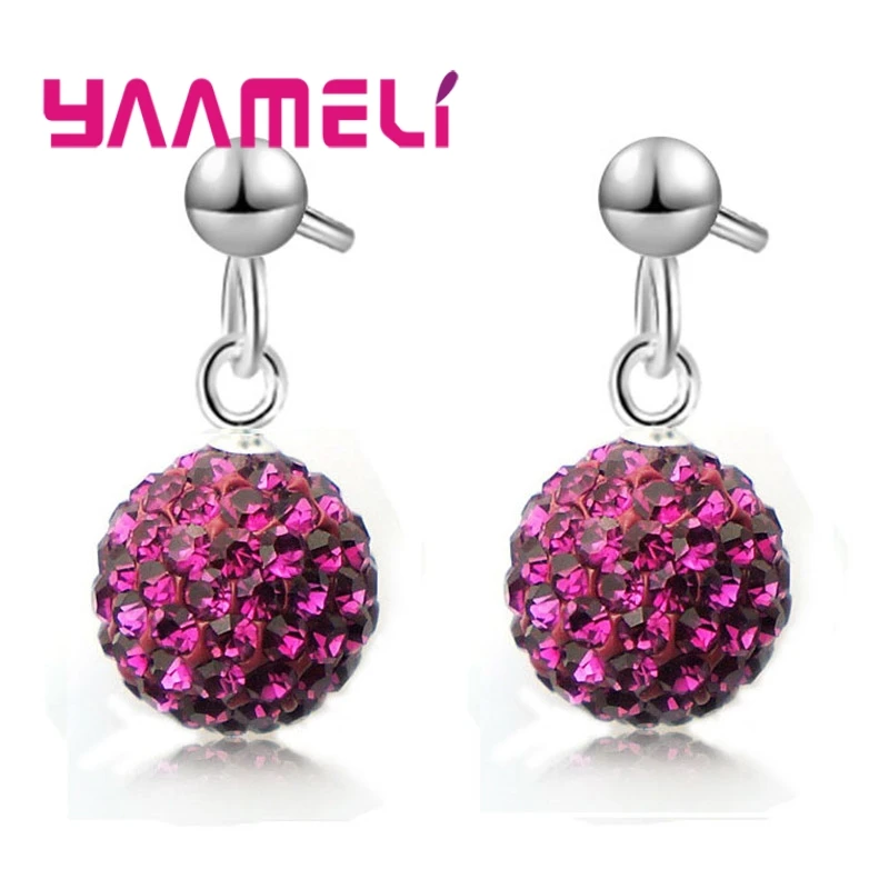 Hot Sale 925 Sterling Silver Earrings Austrian Crystal Pave Disco Ball Hoop Lever Back Huggie Pendientes Women Girls Jewelry