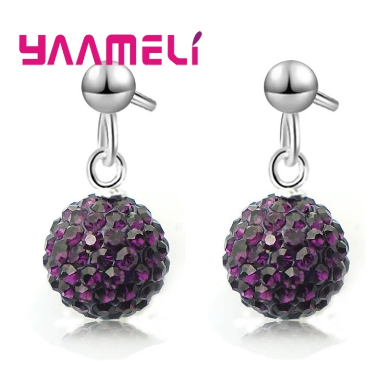 Hot Sale 925 Sterling Silver Earrings Austrian Crystal Pave Disco Ball Hoop Lever Back Huggie Pendientes Women Girls Jewelry