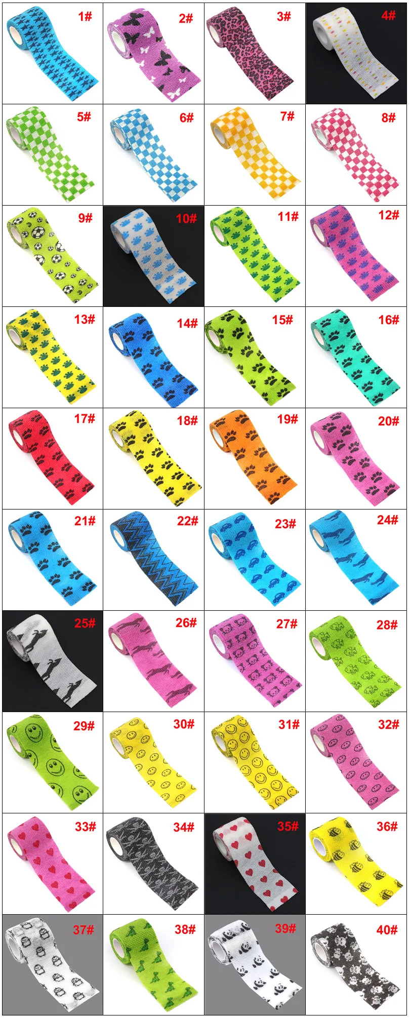 Sports Printed Elastic Adhesive Bandage Athletic Tape Colorful Self Wrap Tape for Tattoo Finger Joint Decoration Pet First Aid