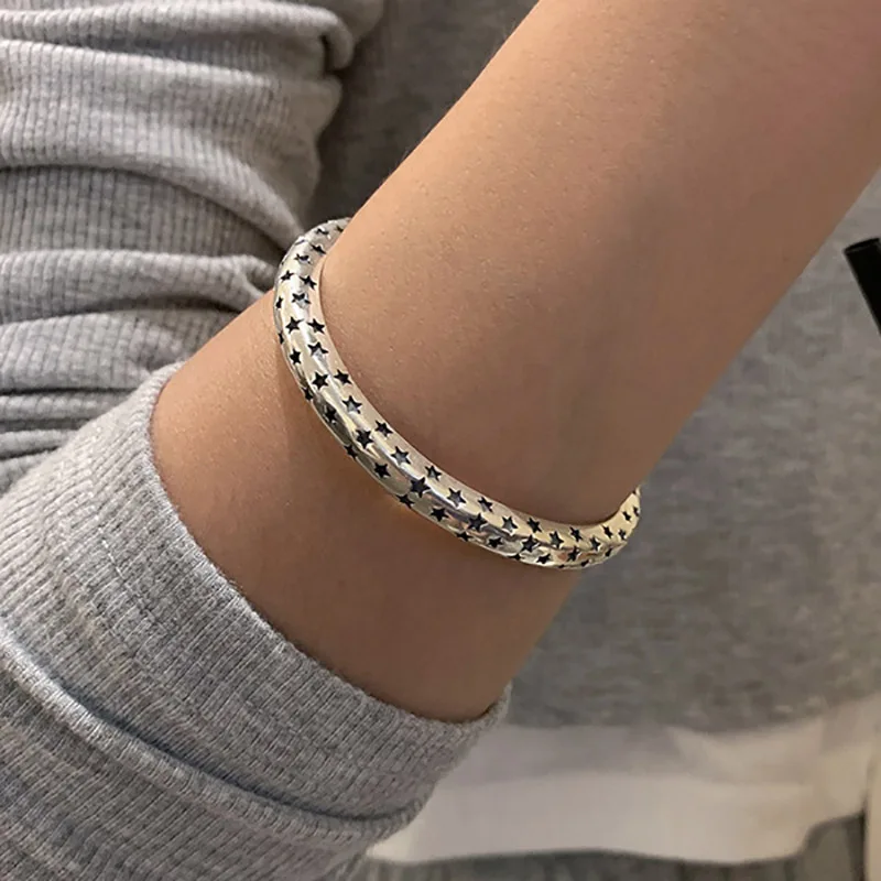 Foxanry Silver Color Opening Brcacelet Bangles for Women INS Fashion Vintage Punk Stars Party Jewelry Gifts Wholesale