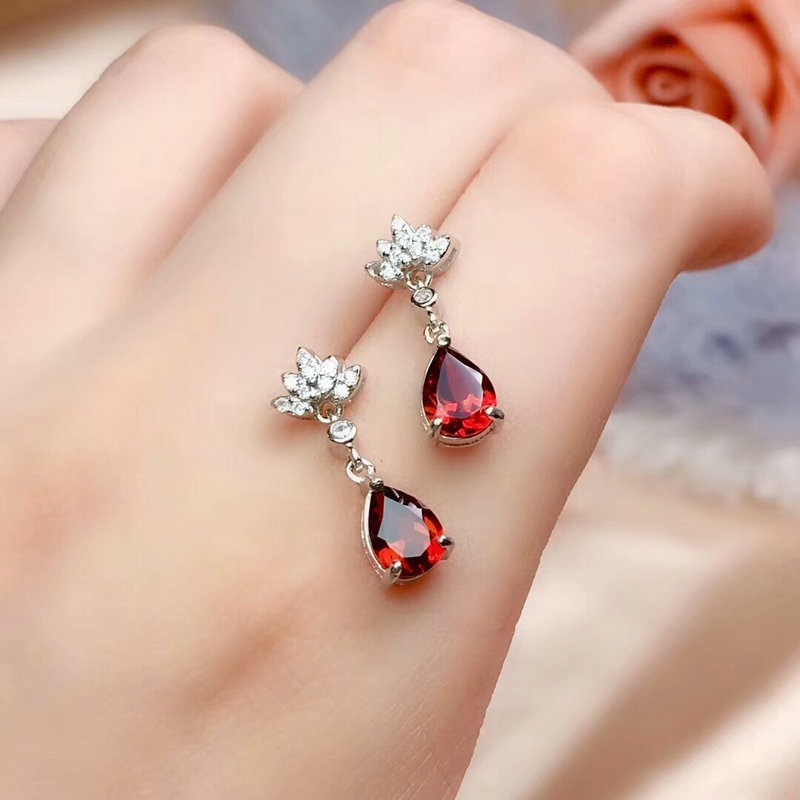 Vintage Hoop Earrings Female red Stone Sterling Silver 925 Earrings For Women Big ruby  Earrings Mother's Day Gift