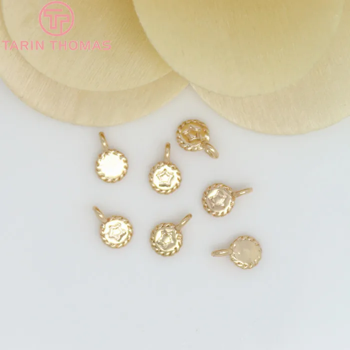 (824)10PCS 4.5x7MM 24K Champagne Gold Color Plated Brass Small Round Star Charms High Quality Diy Jewelry Accessories