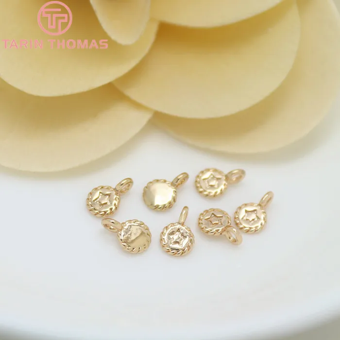 (824)10PCS 4.5x7MM 24K Champagne Gold Color Plated Brass Small Round Star Charms High Quality Diy Jewelry Accessories