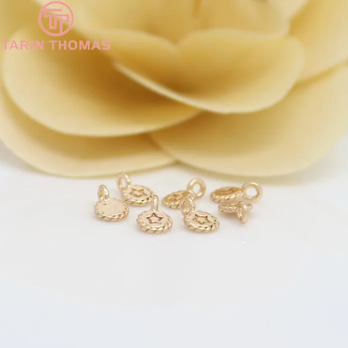 (824)10PCS 4.5x7MM 24K Champagne Gold Color Plated Brass Small Round Star Charms High Quality Diy Jewelry Accessories