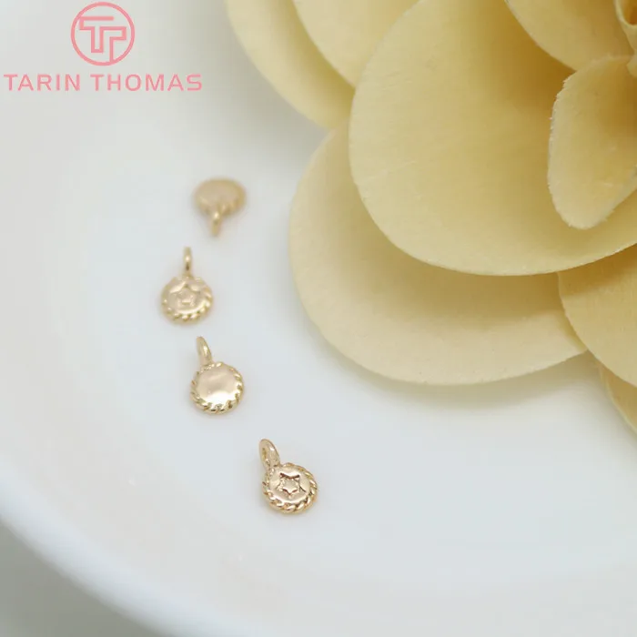 (824)10PCS 4.5x7MM 24K Champagne Gold Color Plated Brass Small Round Star Charms High Quality Diy Jewelry Accessories