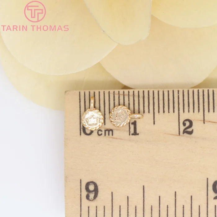 (824)10PCS 4.5x7MM 24K Champagne Gold Color Plated Brass Small Round Star Charms High Quality Diy Jewelry Accessories