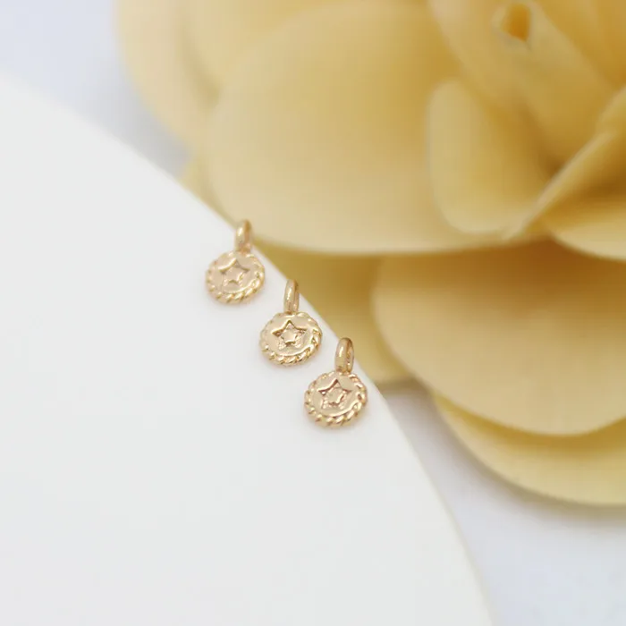 (824)10PCS 4.5x7MM 24K Champagne Gold Color Plated Brass Small Round Star Charms High Quality Diy Jewelry Accessories