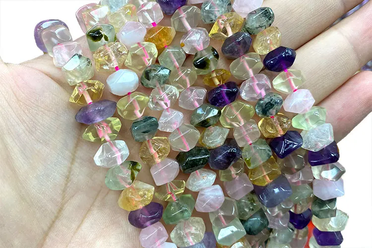 Wholesale 100% Natural Amethysts Lemon Citrines Prehnite Mix Wheel Faceted Stone Beads For Jewelry Making DIY Bracelet 6-11MM