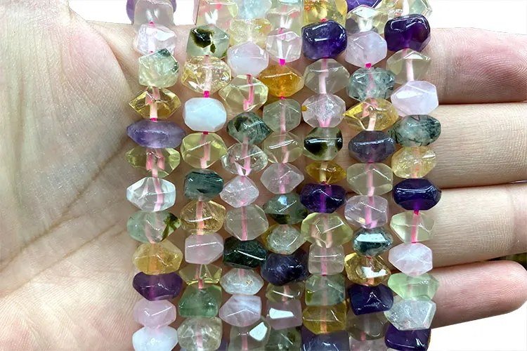 Wholesale 100% Natural Amethysts Lemon Citrines Prehnite Mix Wheel Faceted Stone Beads For Jewelry Making DIY Bracelet 6-11MM