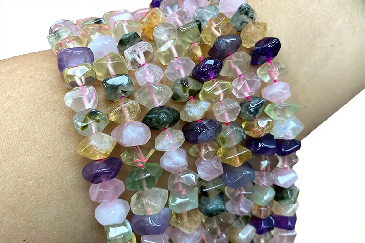 Wholesale 100% Natural Amethysts Lemon Citrines Prehnite Mix Wheel Faceted Stone Beads For Jewelry Making DIY Bracelet 6-11MM