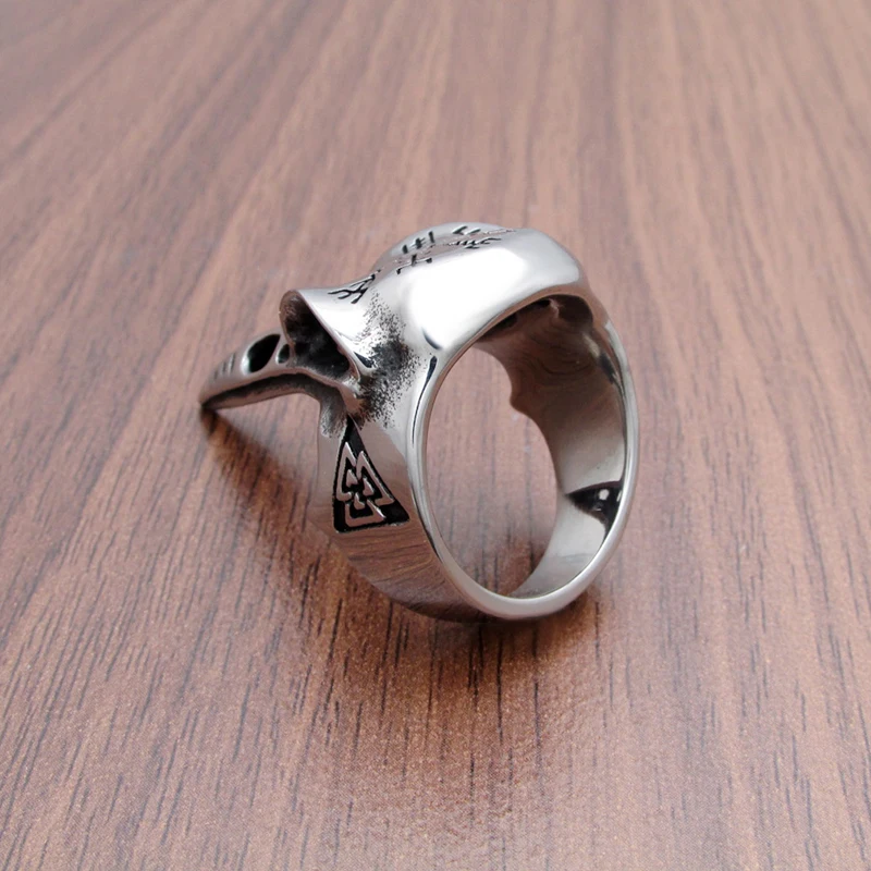 Punk 316L Stainless Steel Men‘s Viking Norse Mythology Odin Crow Raven Ring Nordic Amulet Compass Jewelry Gifts