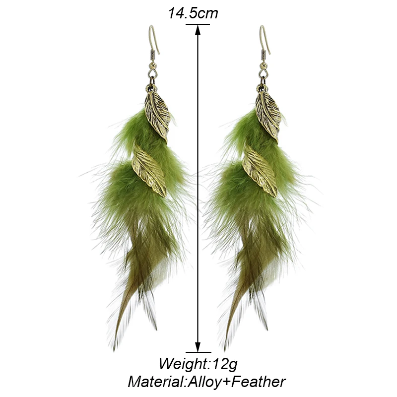 Bohemian Vintage Long Exaggerated Irregular Feather Earrings for Women Ethnic Gold Color Twist Leaf Asymmetry Earrings Jewelry