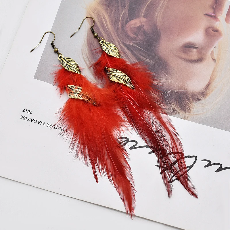 Bohemian Vintage Long Exaggerated Irregular Feather Earrings for Women Ethnic Gold Color Twist Leaf Asymmetry Earrings Jewelry