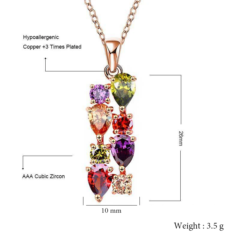 Women's Fashion Shiny Colorful Zircon Pendant Necklaces Multicolor Flower Rose Gold Charming Necklace Pendants Jewelry Best Gift