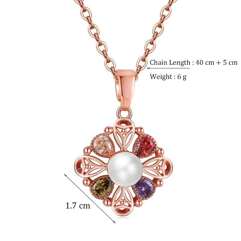 Women's Fashion Shiny Colorful Zircon Pendant Necklaces Multicolor Flower Rose Gold Charming Necklace Pendants Jewelry Best Gift