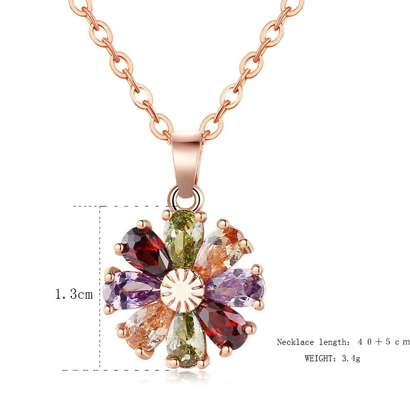 Women's Fashion Shiny Colorful Zircon Pendant Necklaces Multicolor Flower Rose Gold Charming Necklace Pendants Jewelry Best Gift