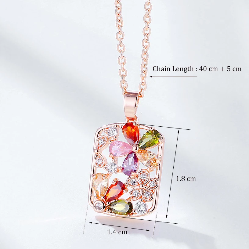 Women's Fashion Shiny Colorful Zircon Pendant Necklaces Multicolor Flower Rose Gold Charming Necklace Pendants Jewelry Best Gift