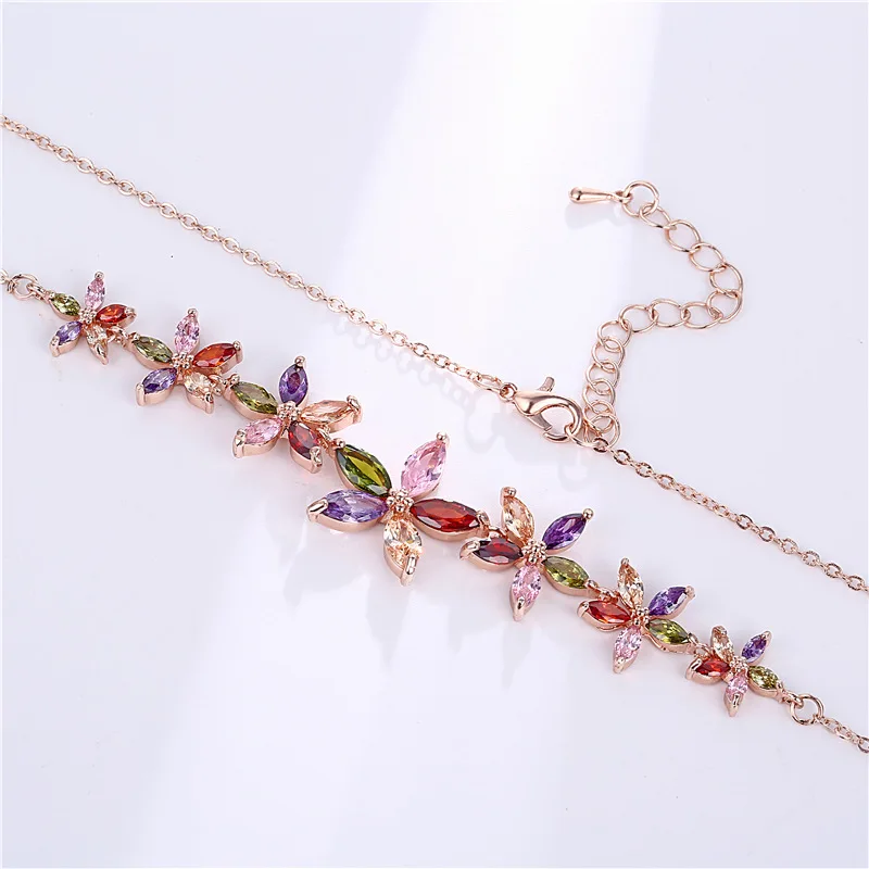 Women's Fashion Shiny Colorful Zircon Pendant Necklaces Multicolor Flower Rose Gold Charming Necklace Pendants Jewelry Best Gift